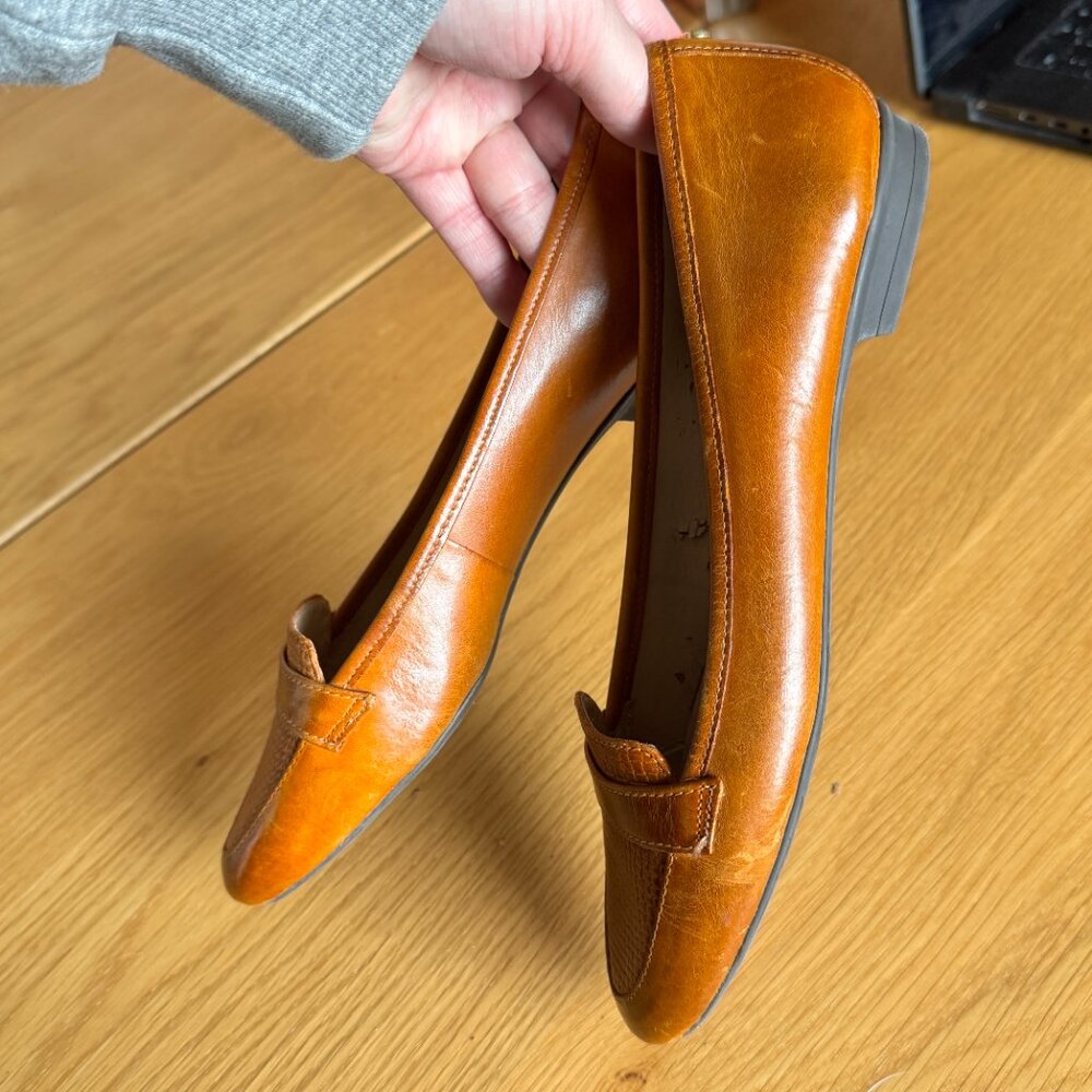 Antonio Melani Tan Leather Loafers Size 6.5 Woven Penny Flats - Picture 12 of 12